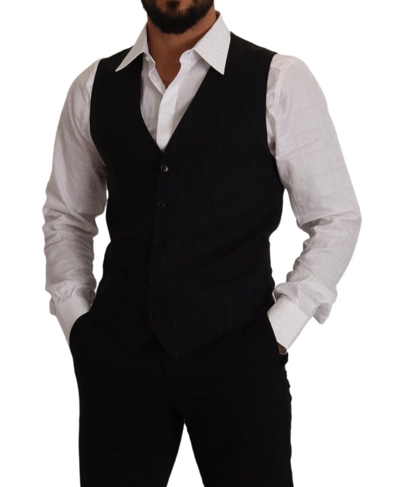 Dolce & Gabbana Blau gestreifte Woll-Stretchweste Weste