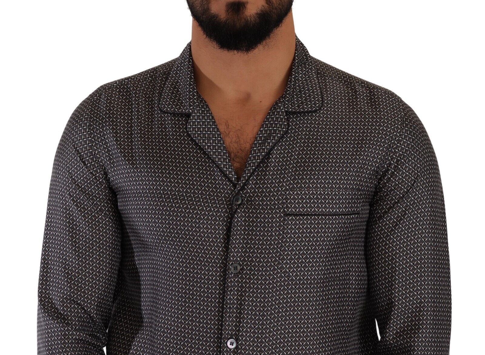 Dolce &amp; Gabbana Gray Fantasy Pattern Pajama Top Men's Shirt