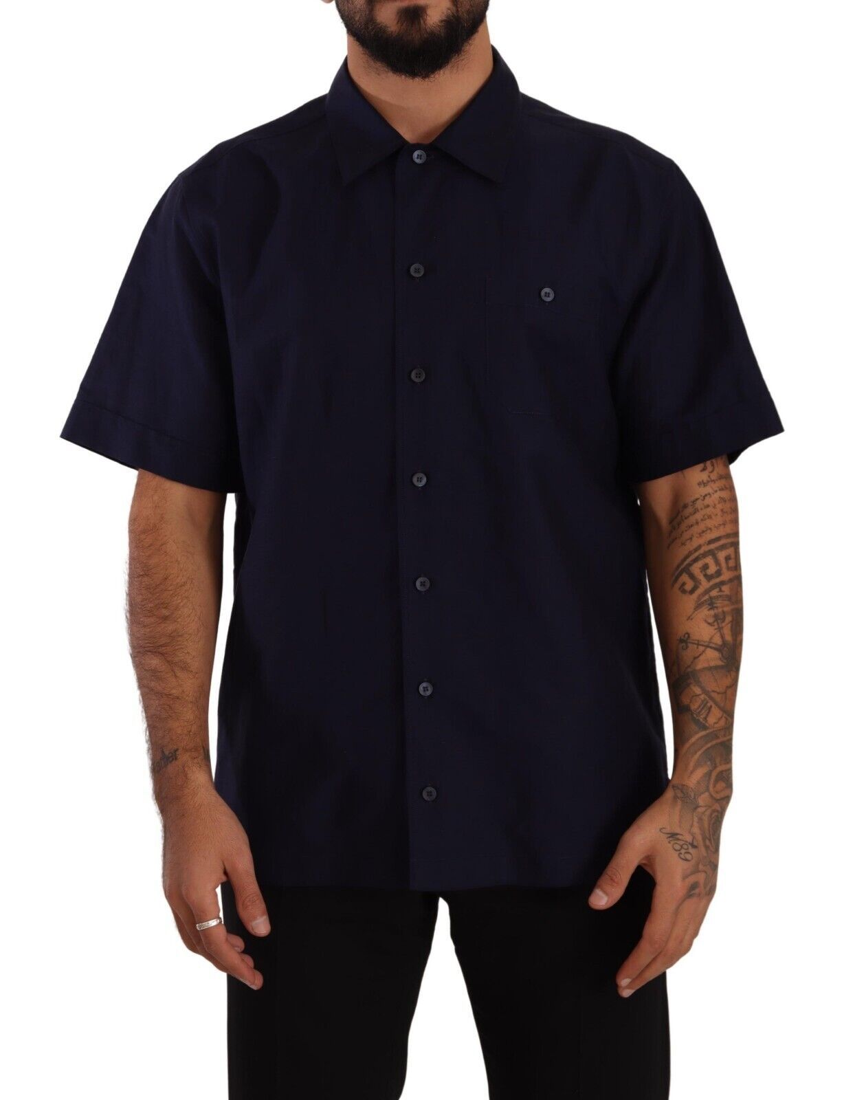 Dolce &amp; Gabbana navy button-front short-sleeved shirt