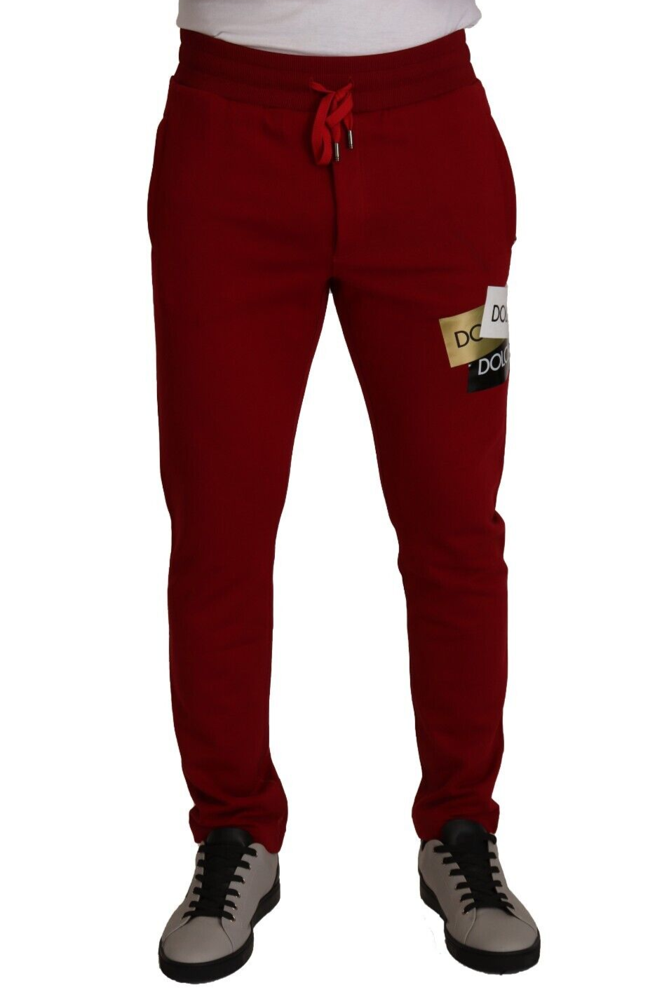 Dolce &amp; Gabbana Red Cotton Logo Patch Sweatpants