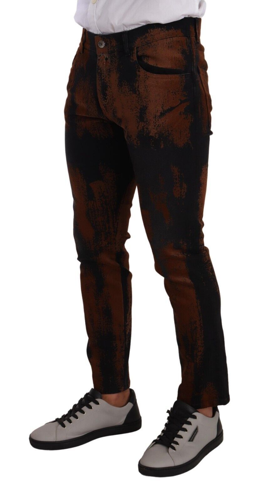 Dolce &amp; Gabbana Black-Brown Tie-Dye Cotton Skinny Denim Jeans