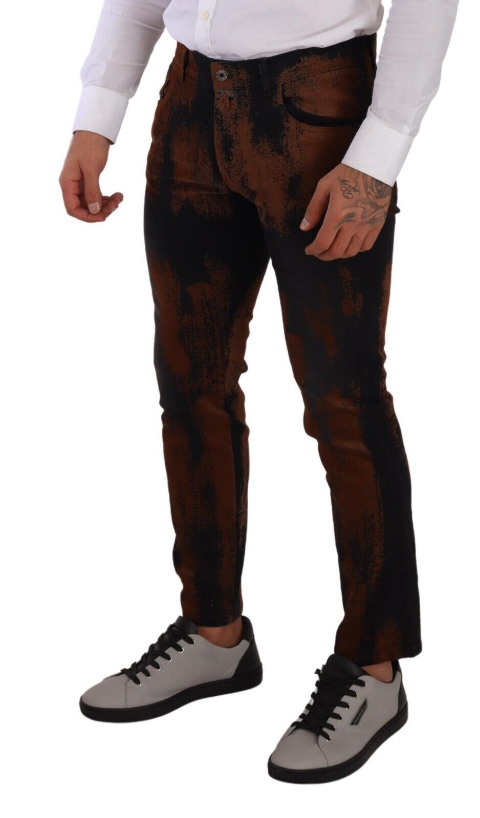 Dolce &amp; Gabbana Black-Brown Tie-Dye Cotton Skinny Denim Jeans