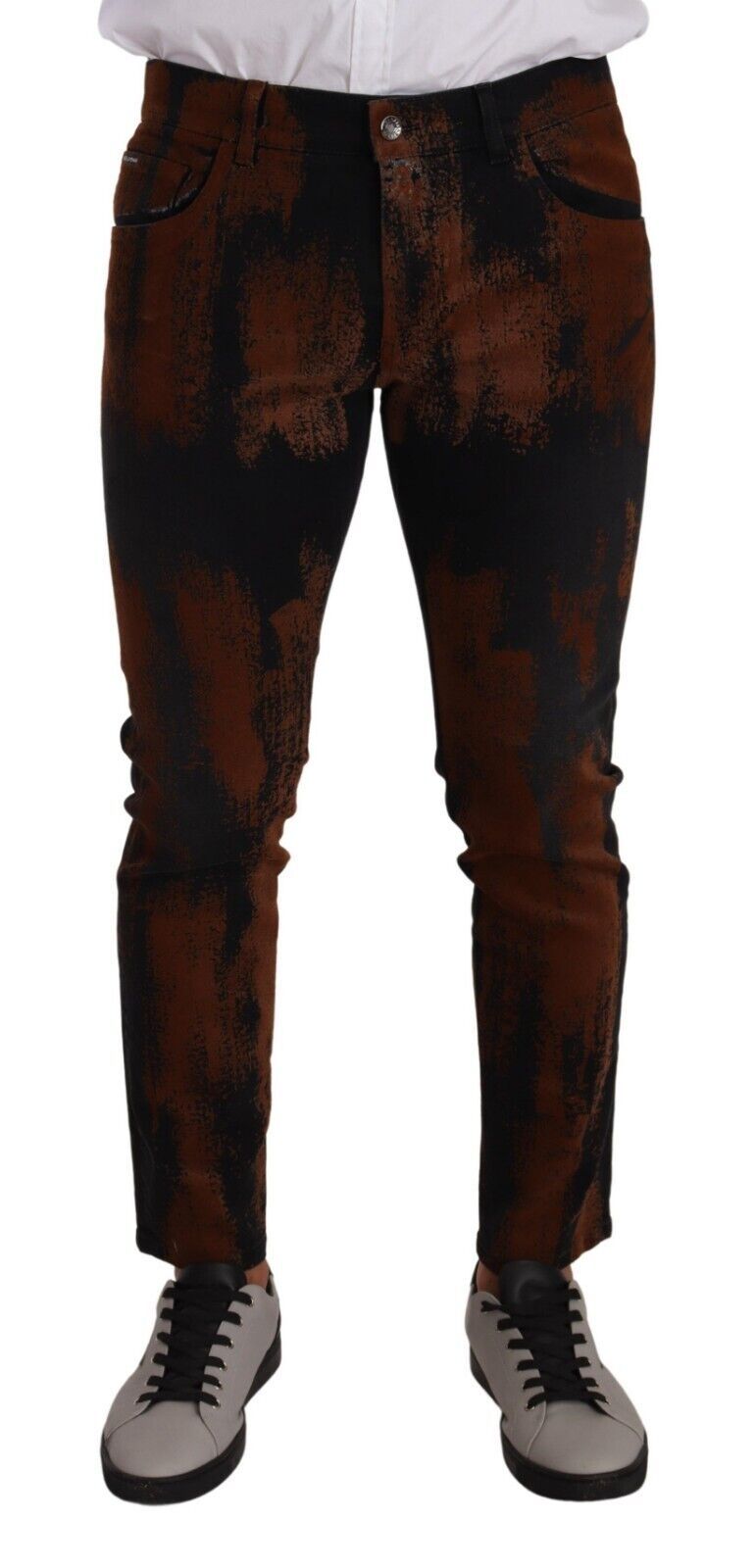 Dolce &amp; Gabbana Black-Brown Tie-Dye Cotton Skinny Denim Jeans