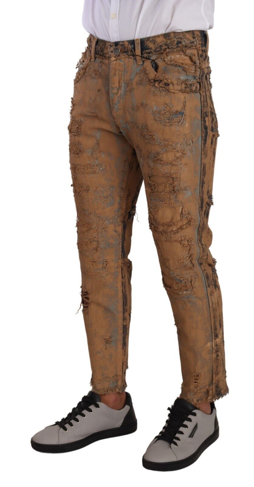 Dolce &amp; Gabbana brown regular-fit denim jeans with distressed effect