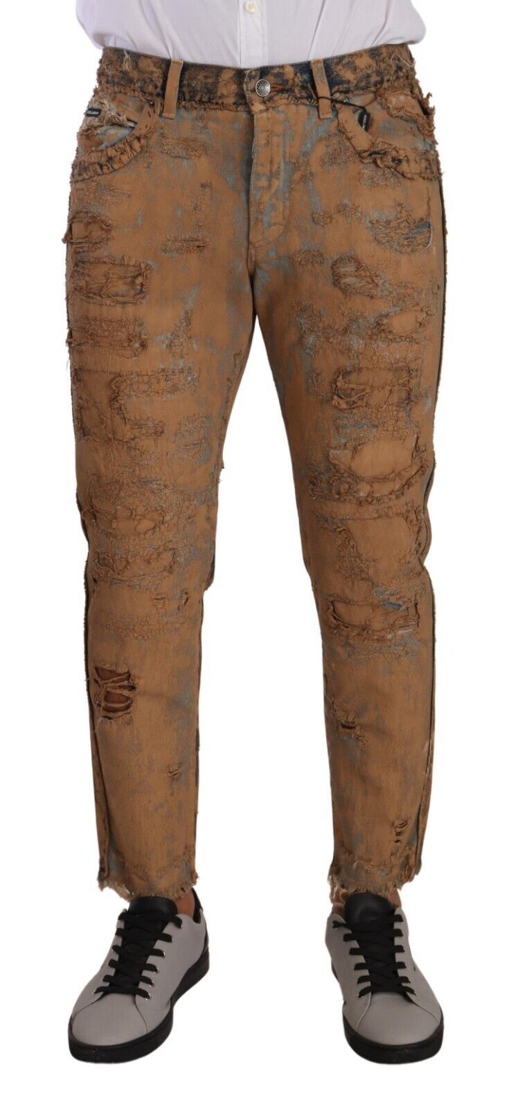 Dolce &amp; Gabbana brown regular-fit denim jeans with distressed effect