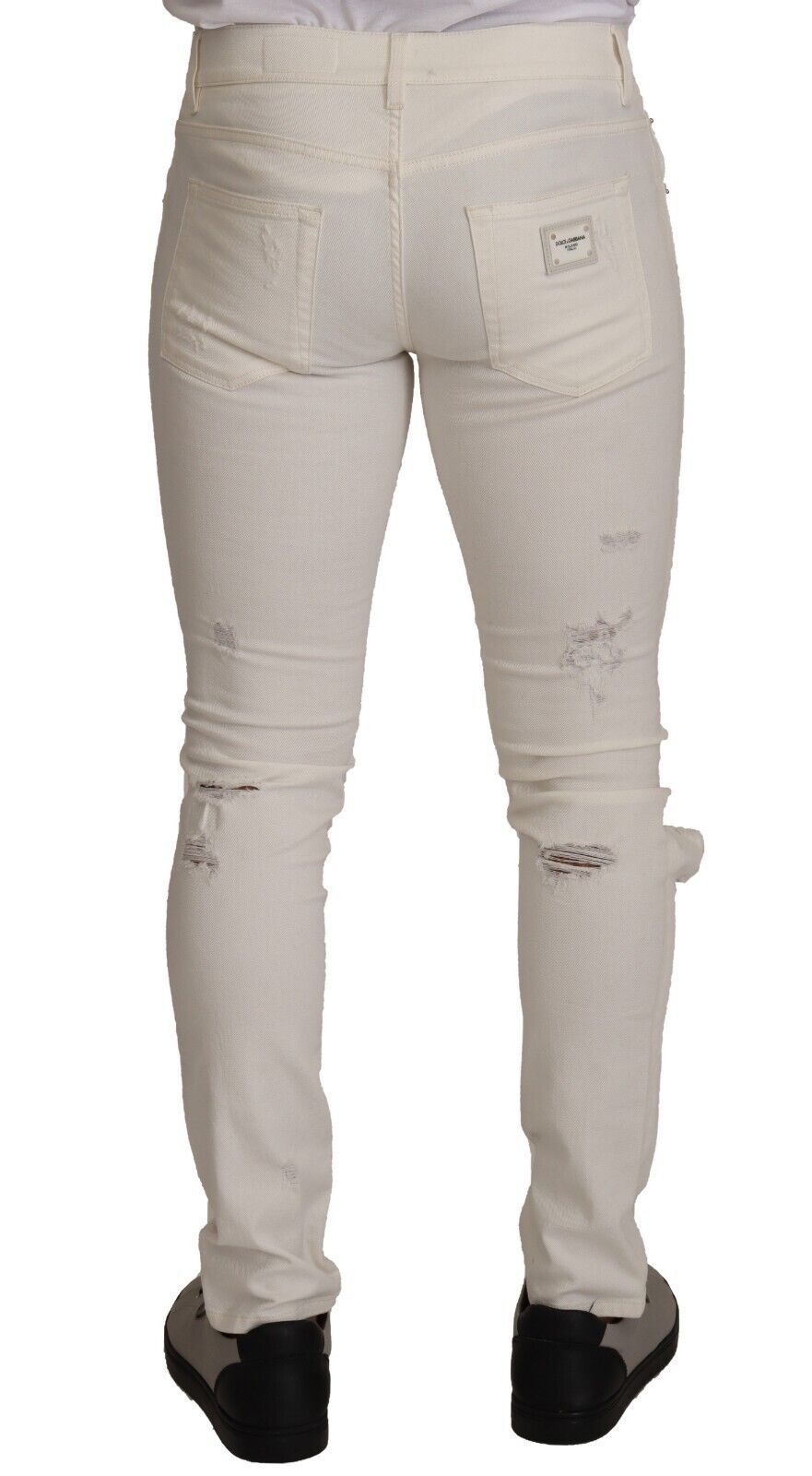 Dolce &amp; Gabbana White Ripped Skinny Cotton Denim Jeans for Men