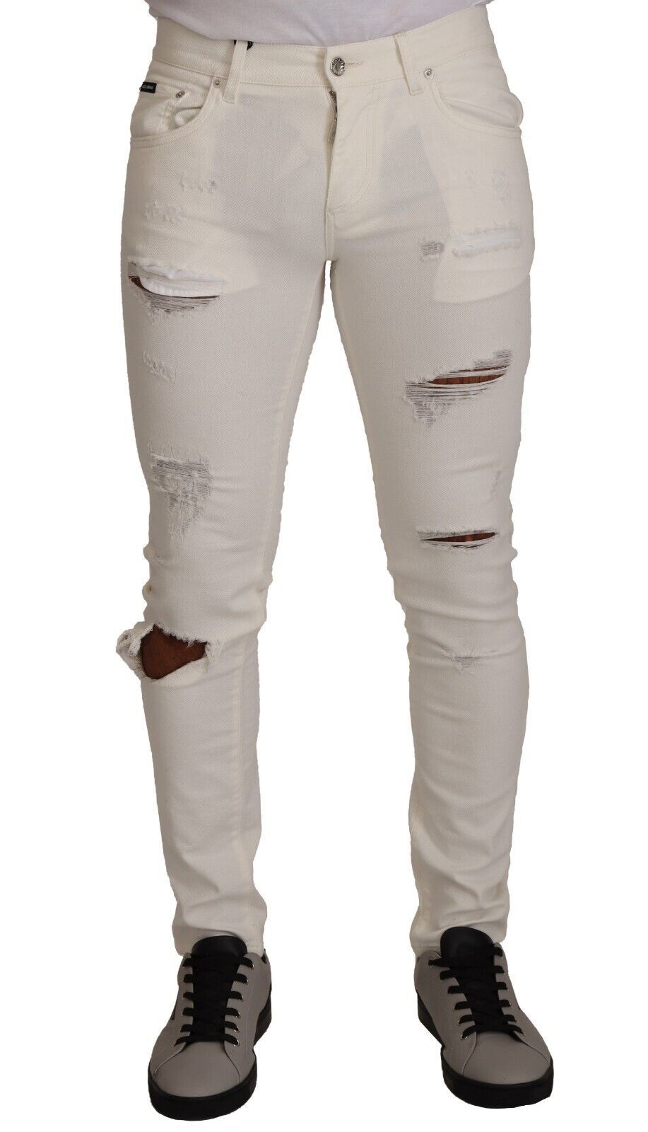 Dolce &amp; Gabbana White Ripped Skinny Cotton Denim Jeans for Men