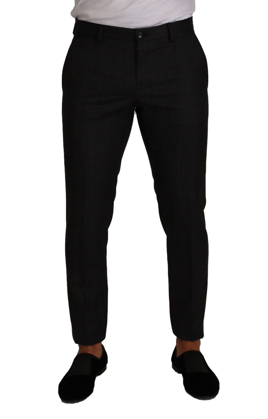 Dolce &amp; Gabbana Grey Check Wool Trousers Formal Pants Dress Pants