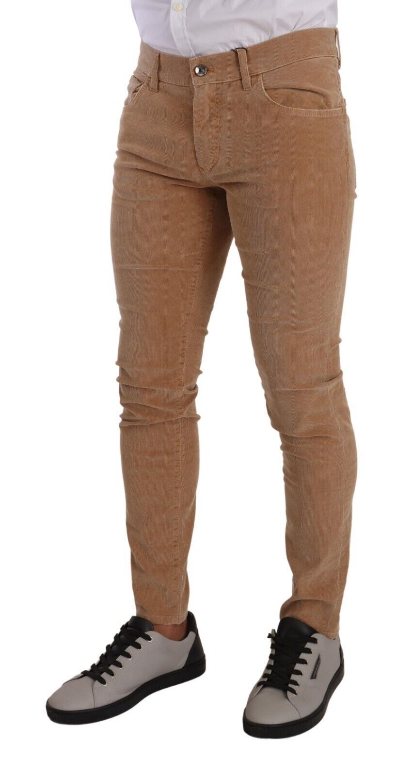 Dolce &amp; Gabbana Kahverengi Kadife Pamuklu Dar Kesim Kot Pantolon