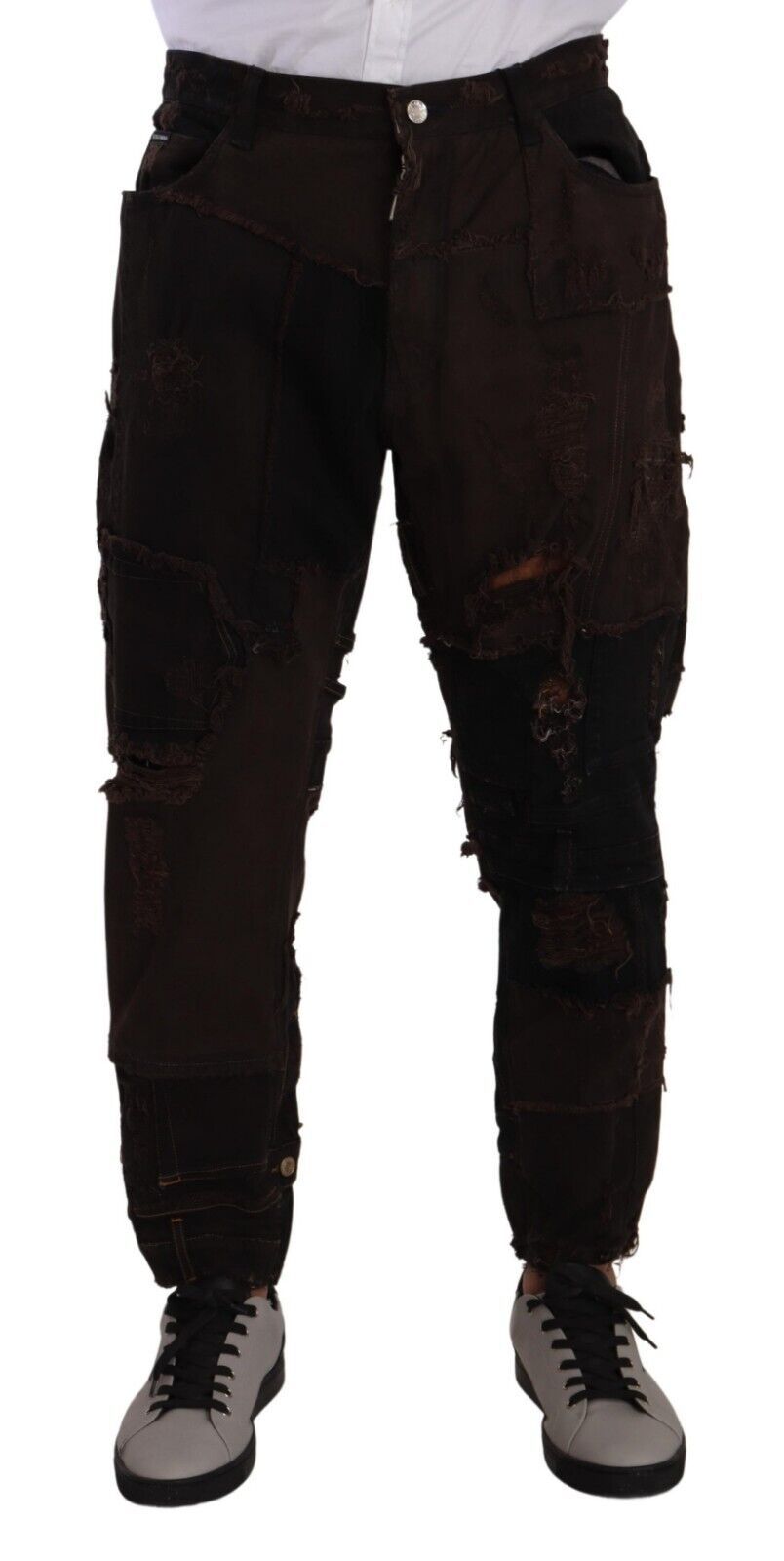 Dolce &amp; Gabbana Brown Cotton Distressed Denim Jeans Regular