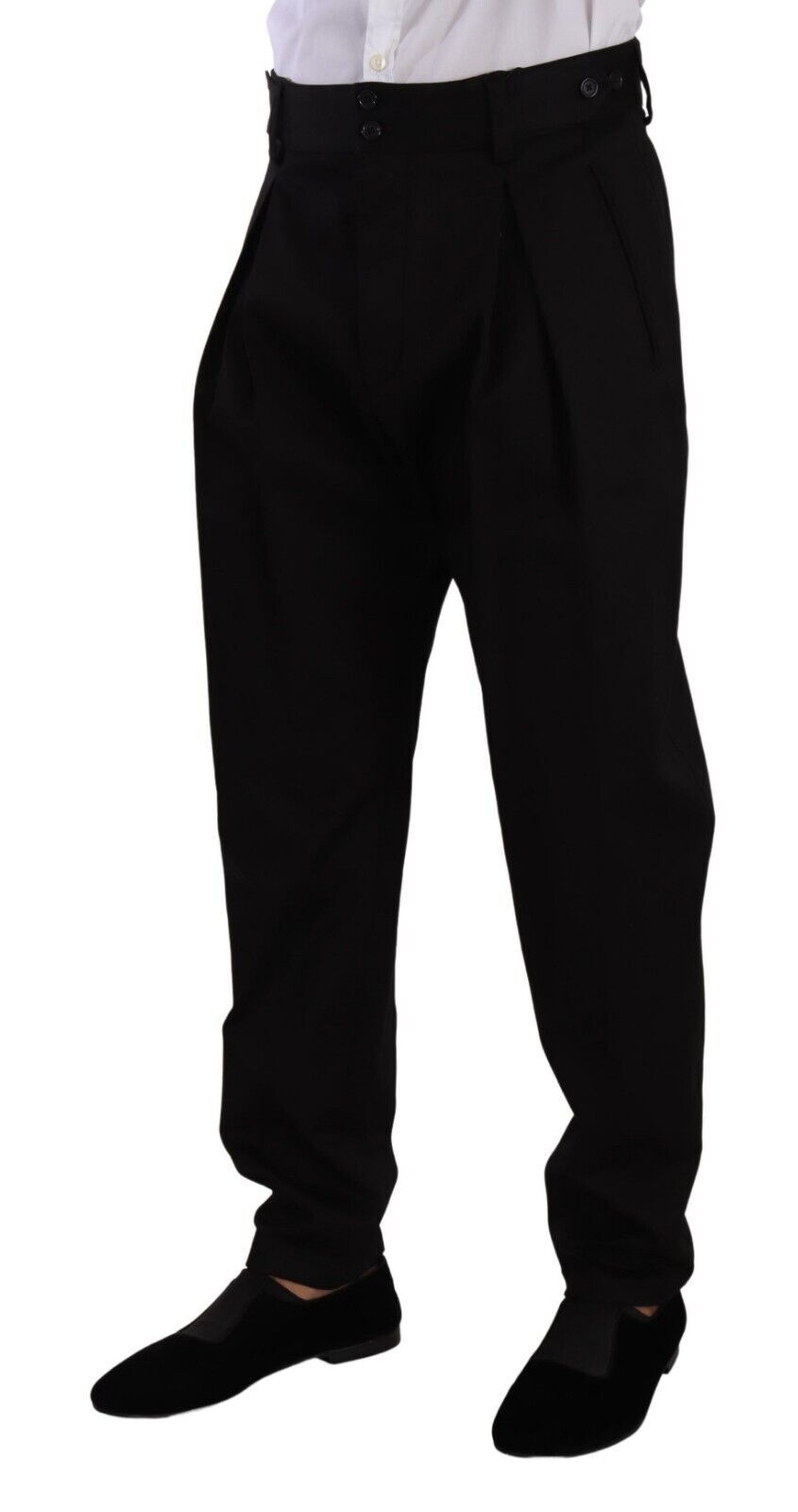 Dolce &amp; Gabbana Black Cotton High Waist Men's Trousers Dress Pants