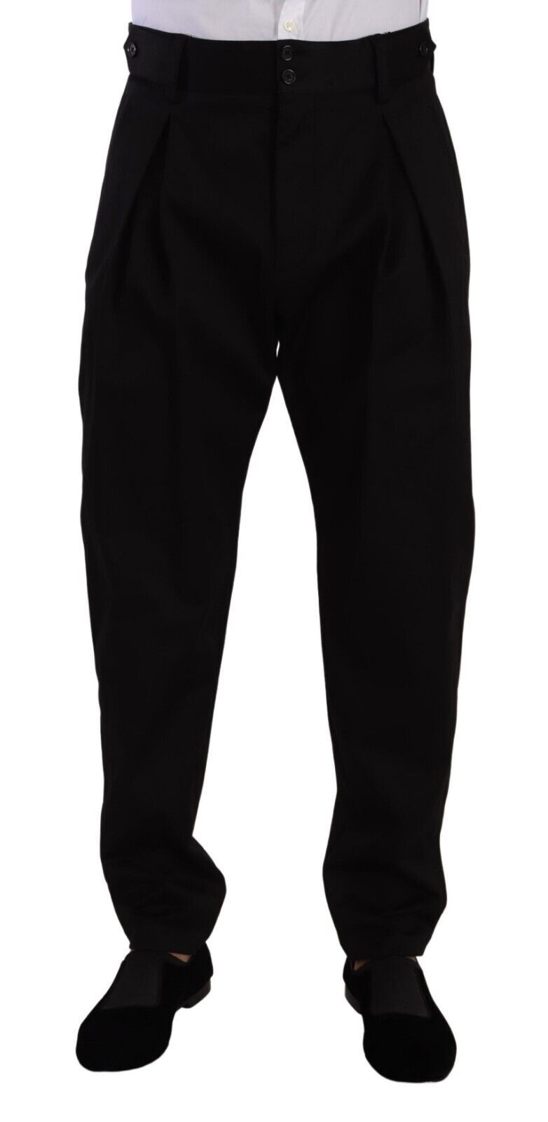 Dolce &amp; Gabbana Black Cotton High Waist Men's Trousers Dress Pants