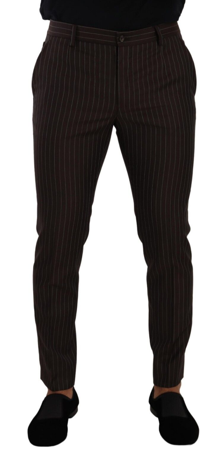 Dolce &amp; Gabbana Brown Striped Wool Formal Dress Pants