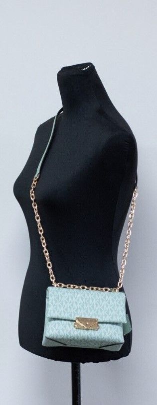 Michael Kors Cece Küçük Deniz Yeşili Signature PVC Dönüştürülebilir Kapaklı Çapraz Çanta