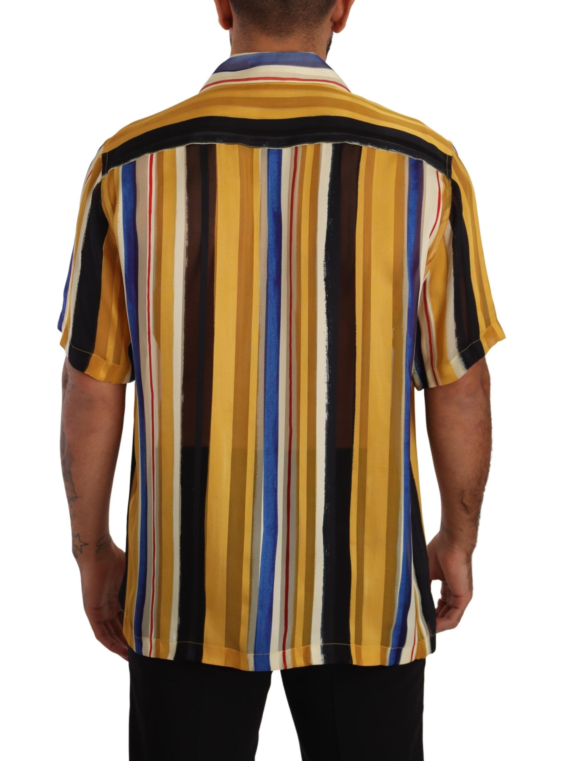 Dolce &amp; Gabbana yellow striped silk short-sleeved shirt