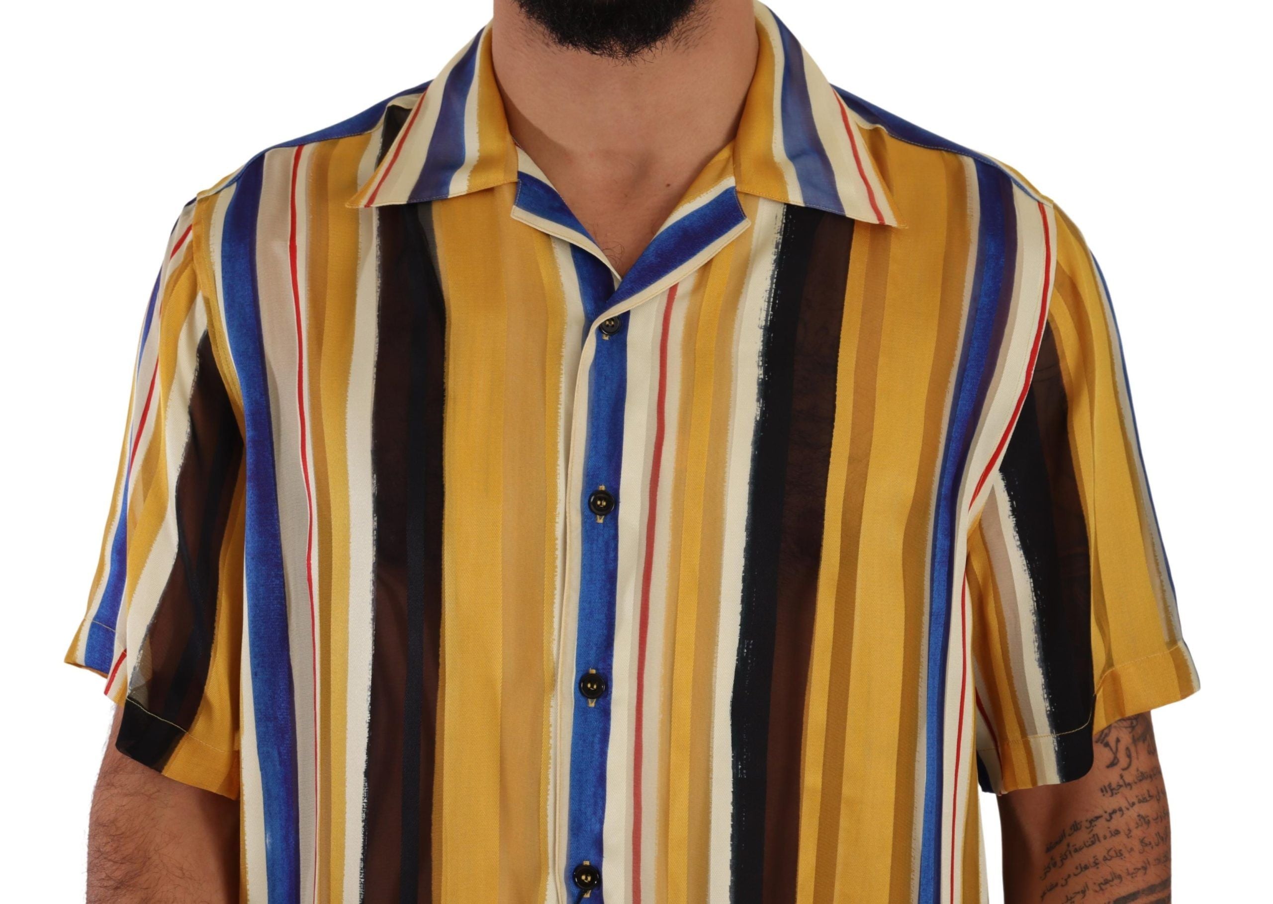 Dolce &amp; Gabbana yellow striped silk short-sleeved shirt