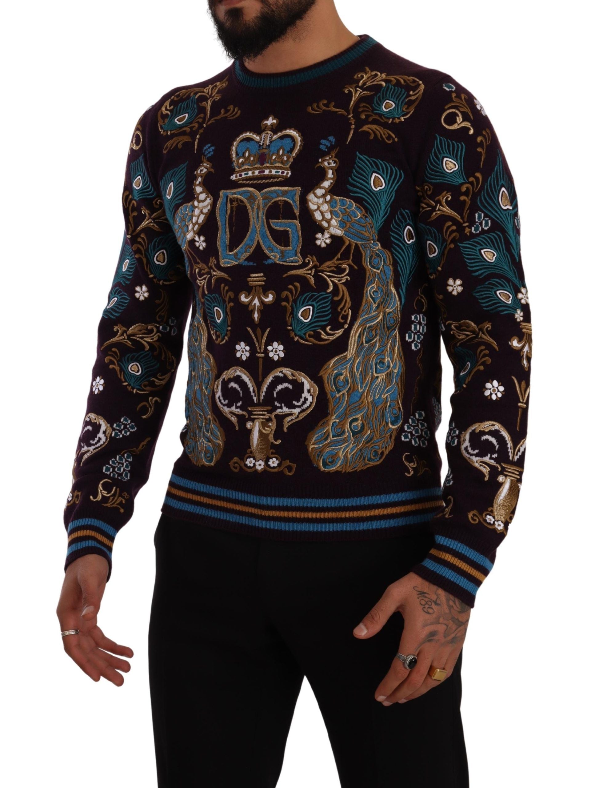 Dolce & Gabbana Bordeauxfarbener Kaschmir DG Crown Pullover mit Stickerei