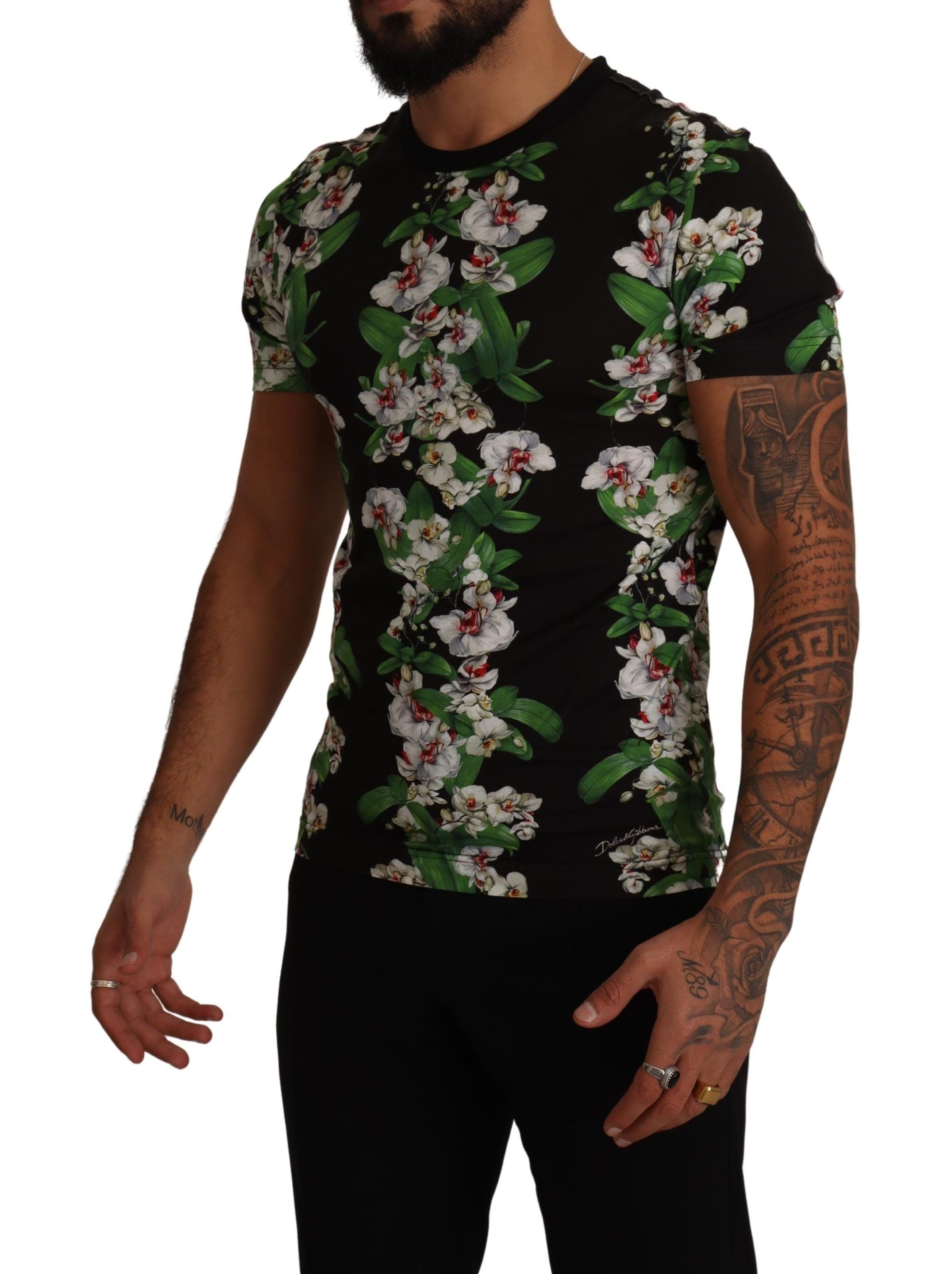 Dolce &amp; Gabbana Black floral print crew neck t-shirt