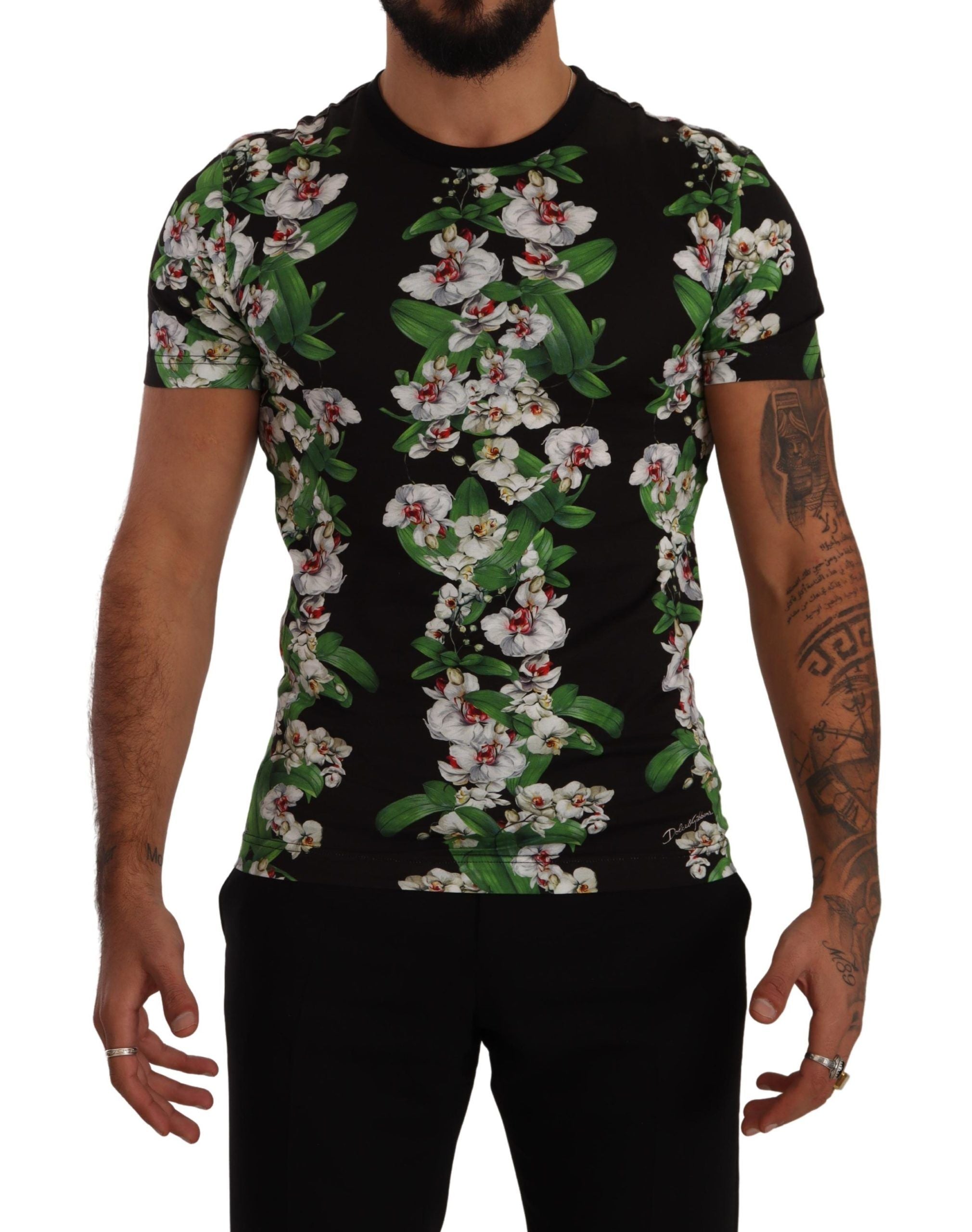 Dolce &amp; Gabbana Black floral print crew neck t-shirt