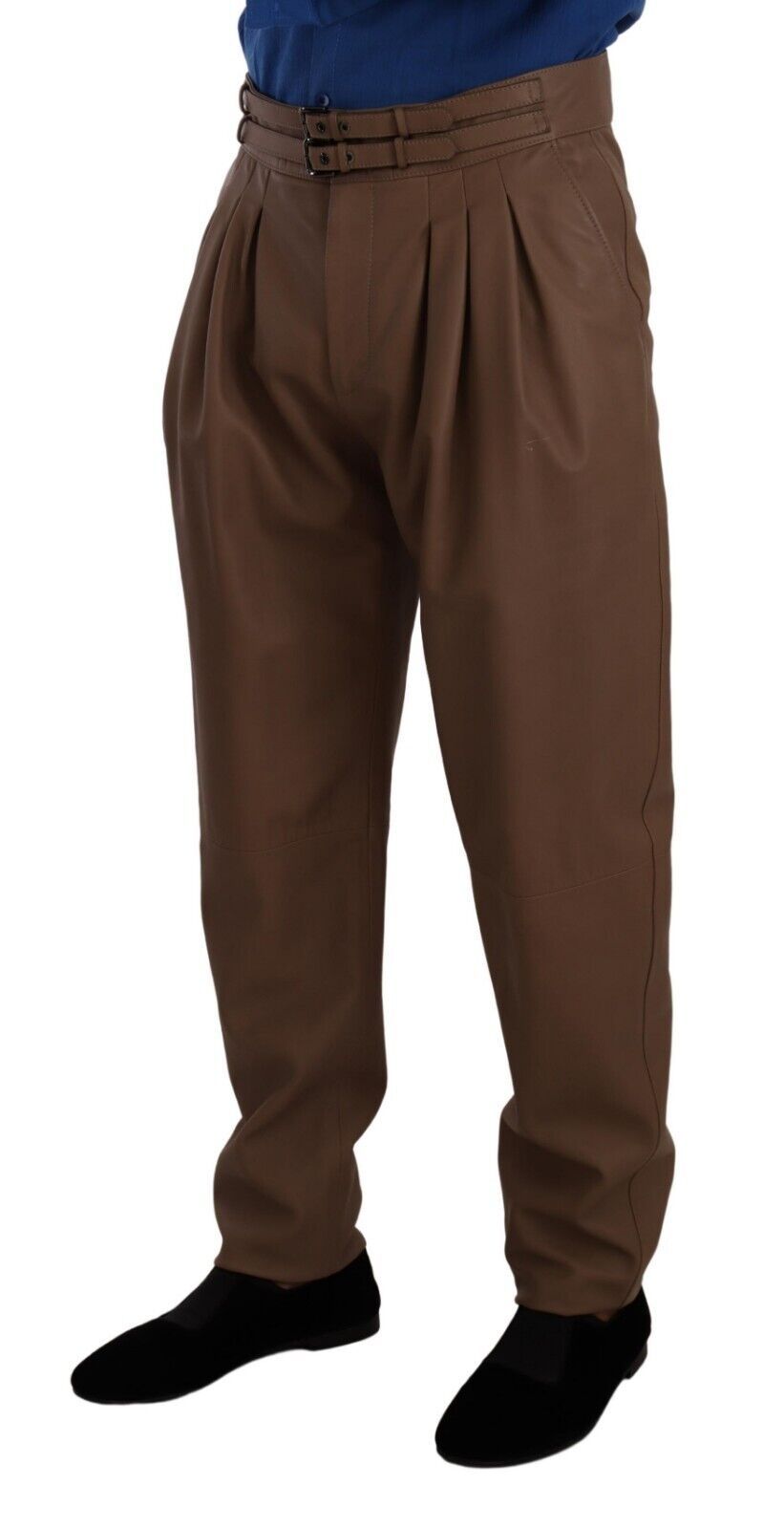 Dolce &amp; Gabbana brown high-waisted tailored leather pants