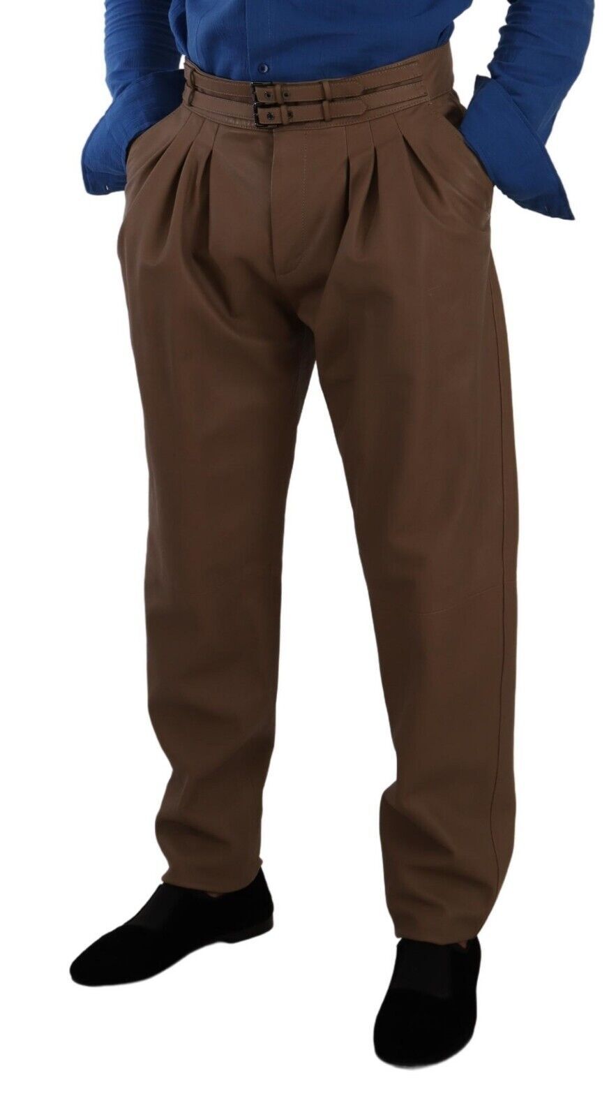 Dolce &amp; Gabbana brown high-waisted tailored leather pants