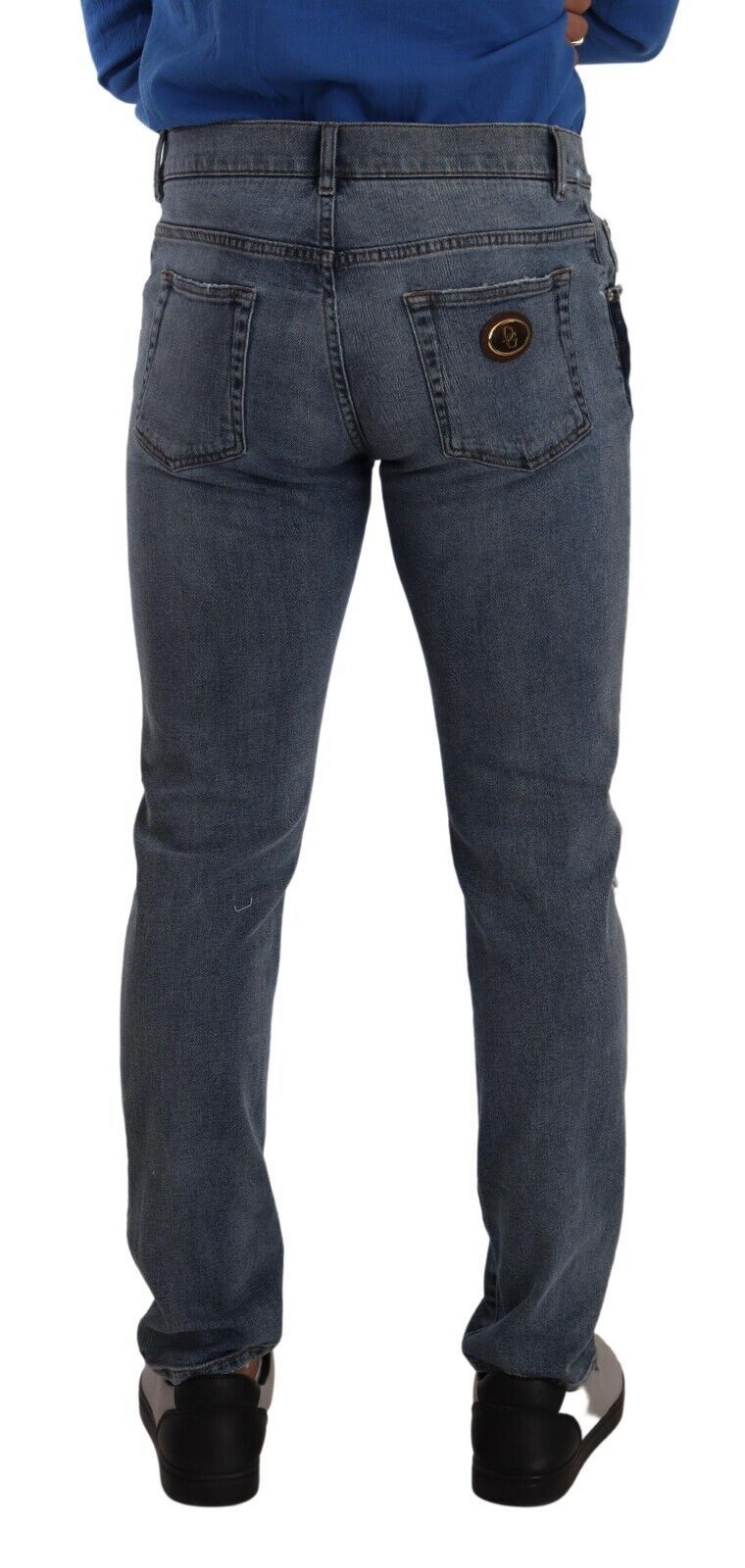 Dolce &amp; Gabbana Blue two-tone slim denim jeans in ripped cotton