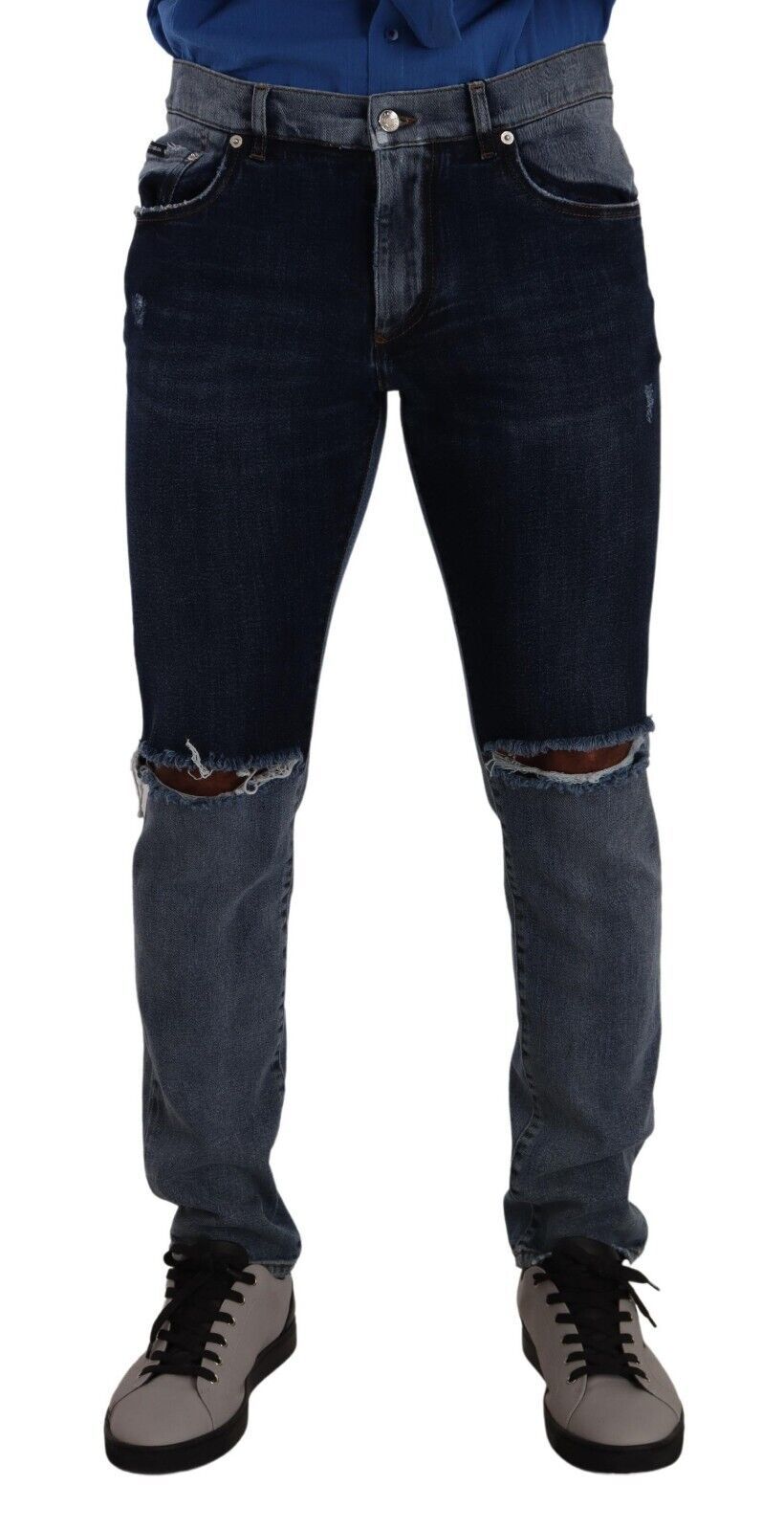 Dolce &amp; Gabbana Blue two-tone slim denim jeans in ripped cotton