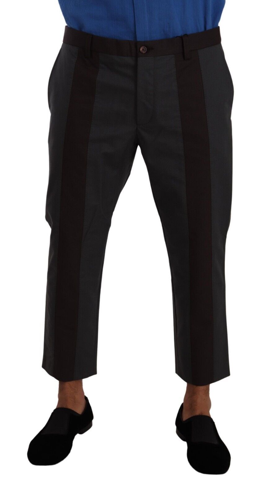 Dolce &amp; Gabbana grey and burgundy striped cropped trousers
