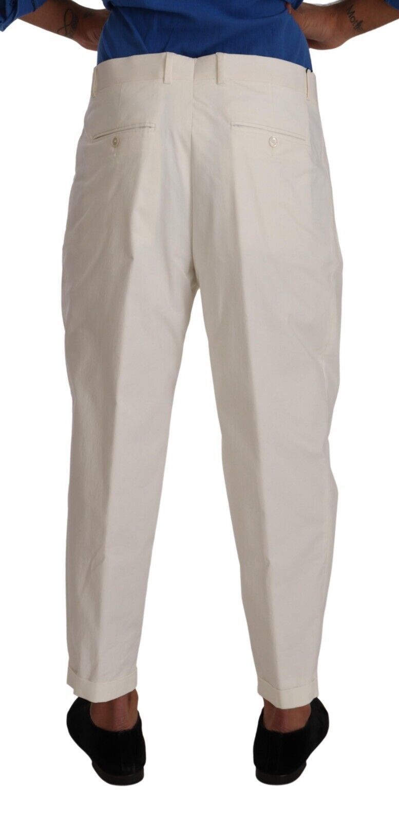 Dolce &amp; Gabbana White Cotton Tapered Men's Dress Pants