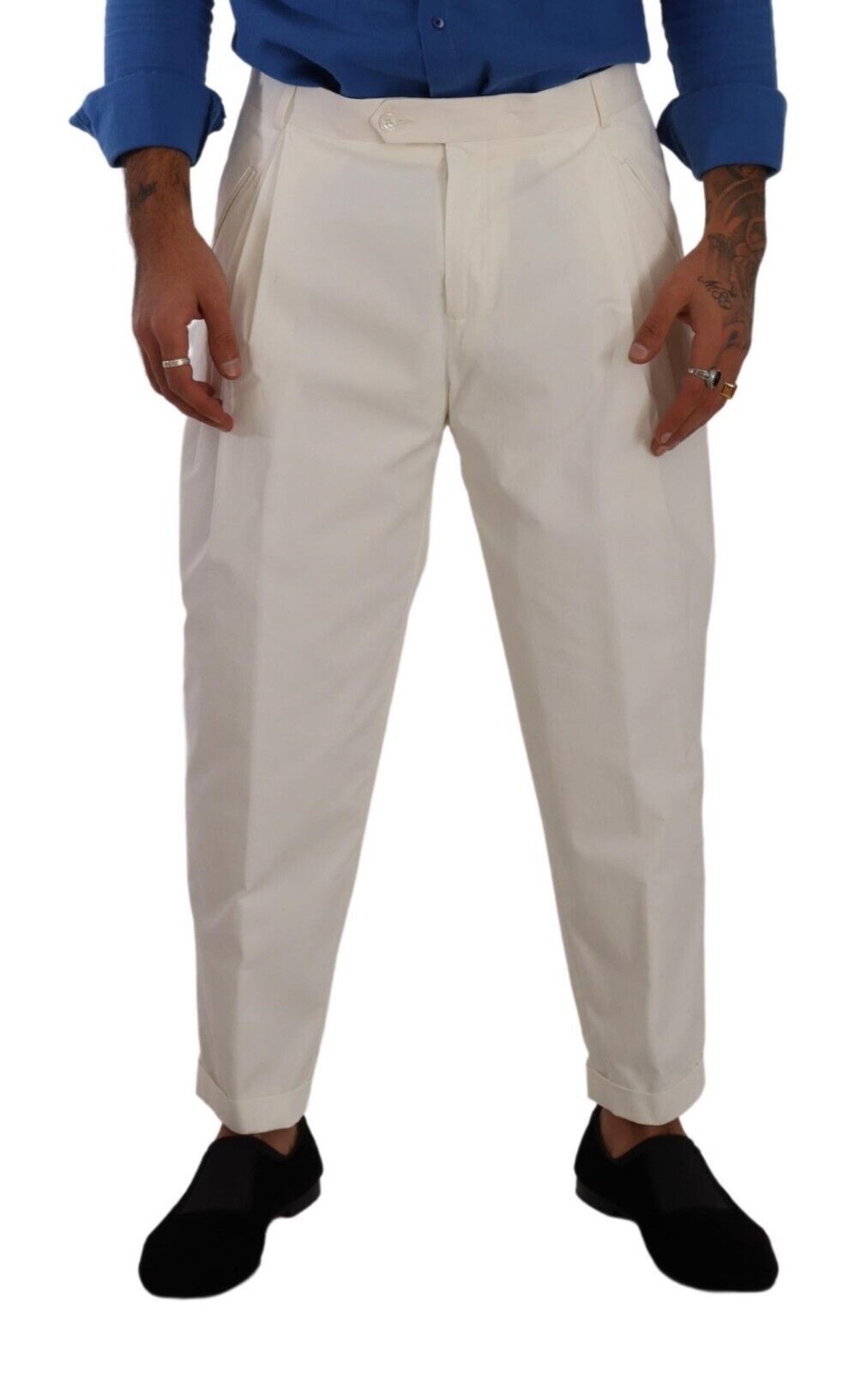 Dolce &amp; Gabbana White Cotton Tapered Men's Dress Pants