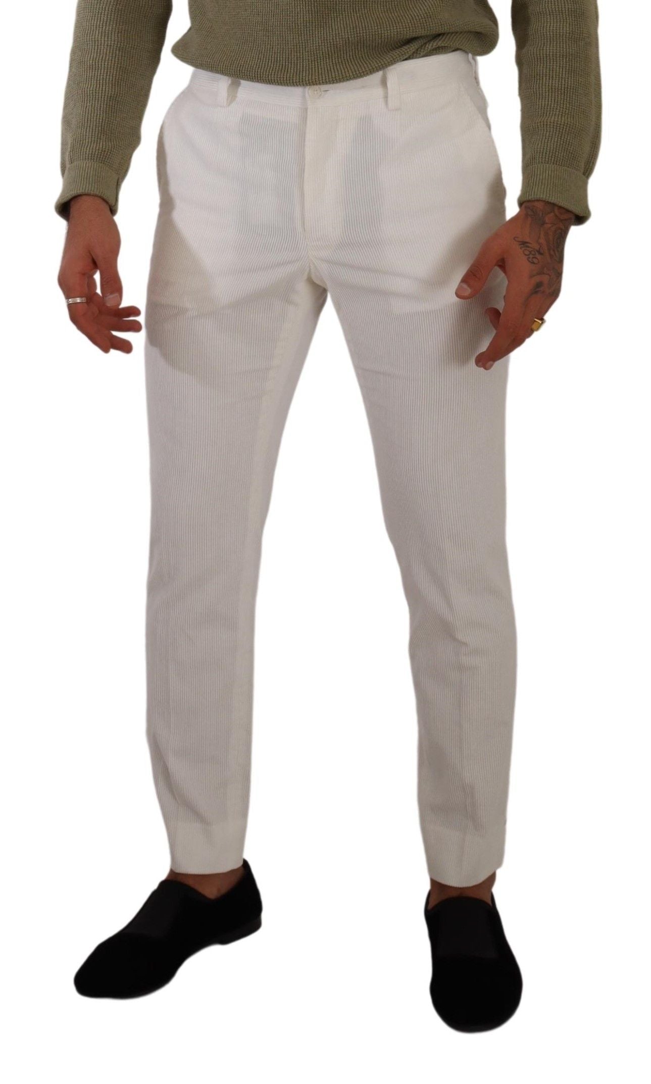 Dolce &amp; Gabbana white skinny cotton corduroy trousers