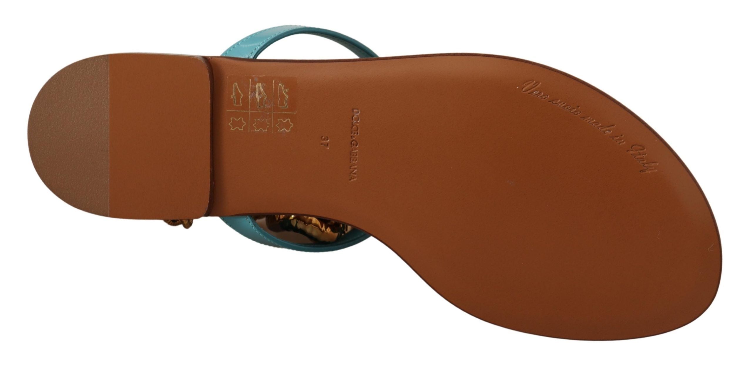 Dolce & Gabbana Blaue Leder Devotion Flats Sandalen