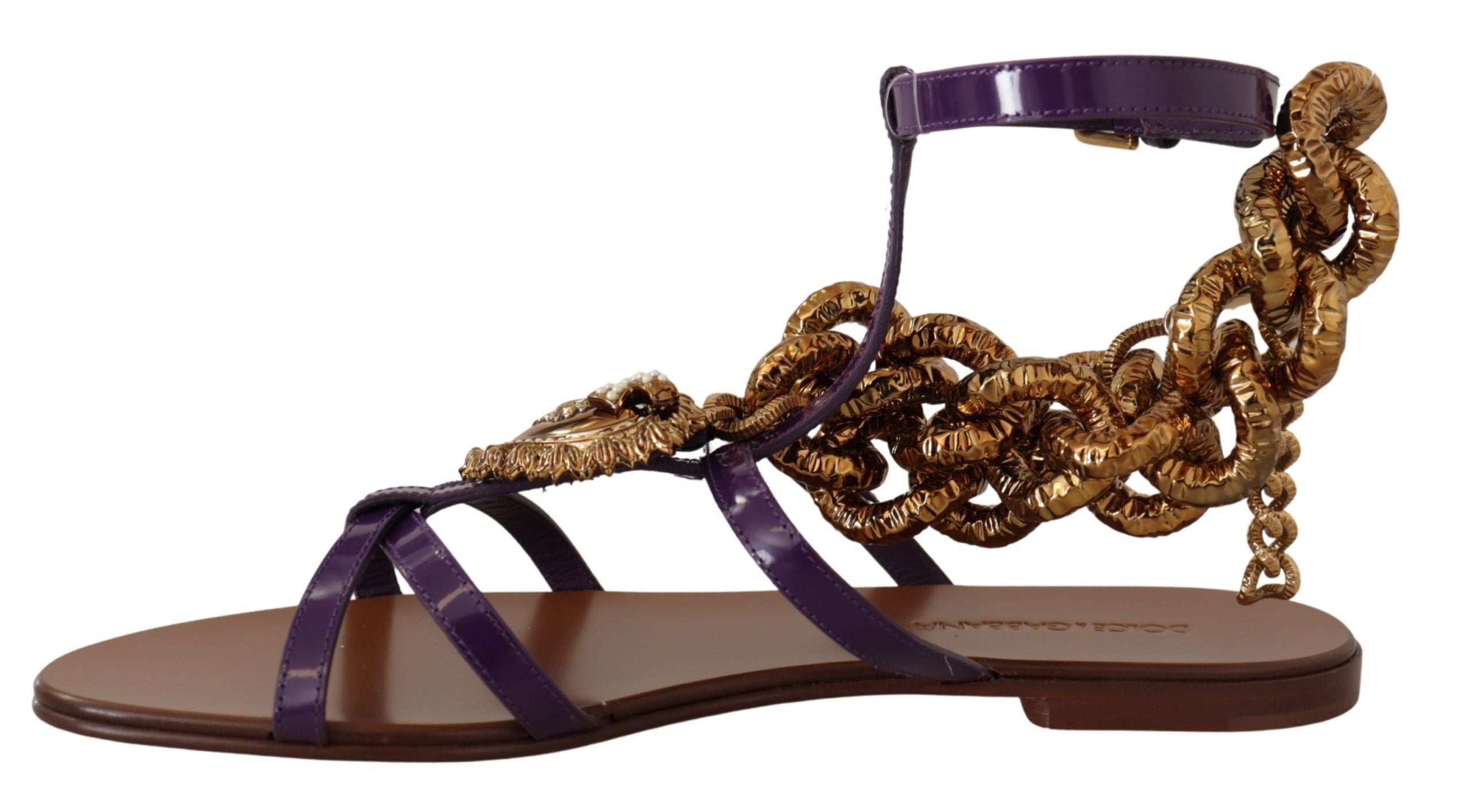 Dolce & Gabbana Lila Leder Devotion Flats Sandalen Schuhe