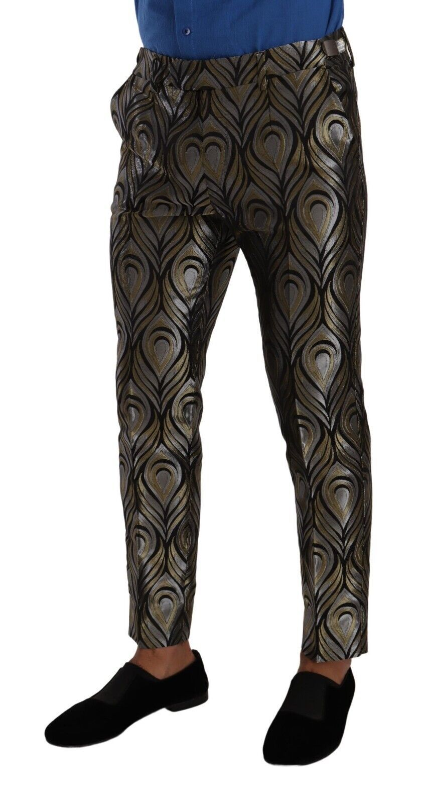 Dolce &amp; Gabbana Silver Gold Jacquard Men's Trousers Dress Pants