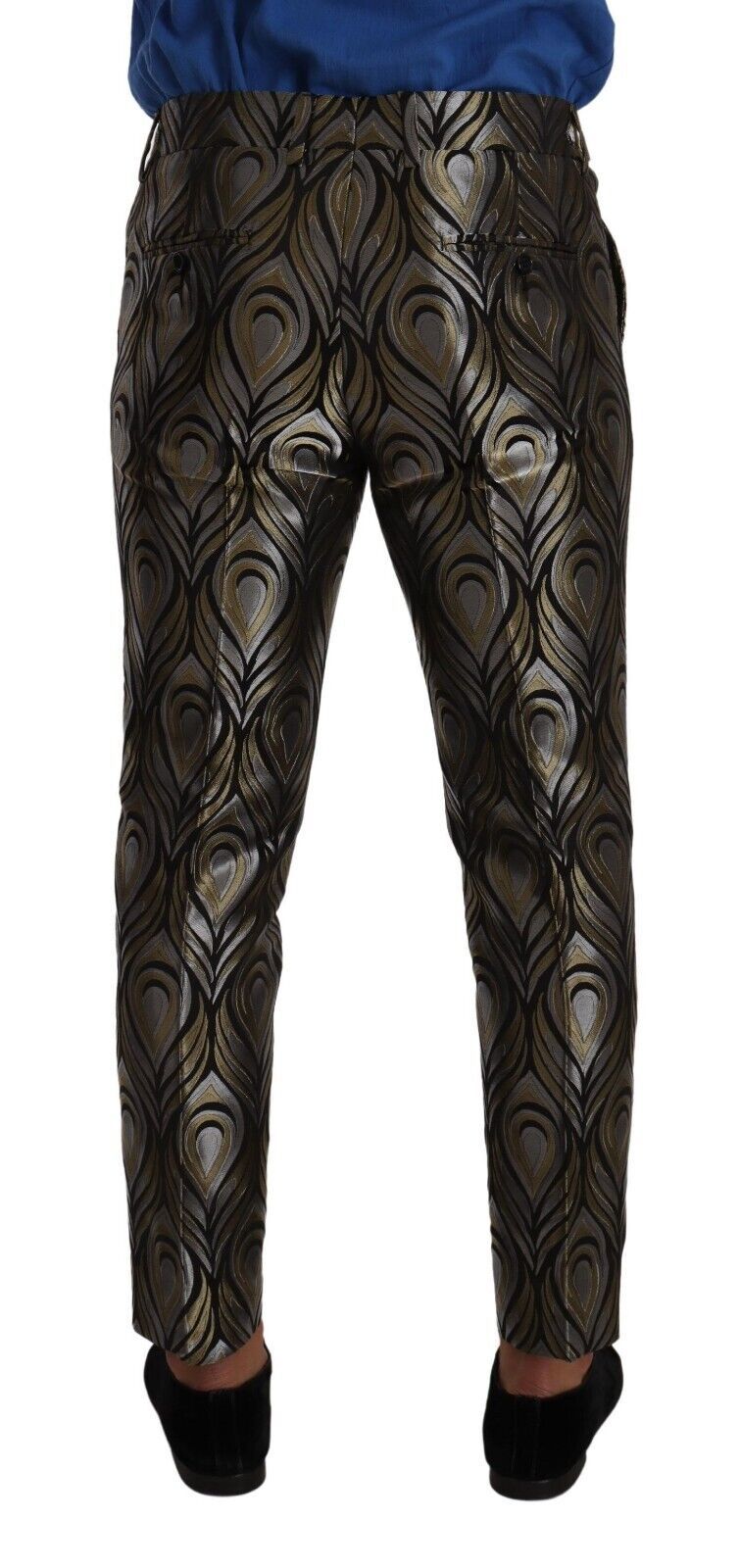 Dolce &amp; Gabbana Silver Gold Jacquard Men's Trousers Dress Pants