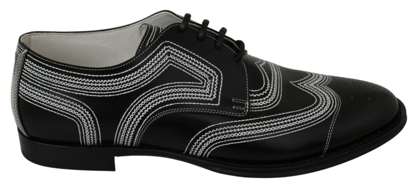 Dolce &amp; Gabbana Black Leather Derby Formal White Pointed Toe Shoes