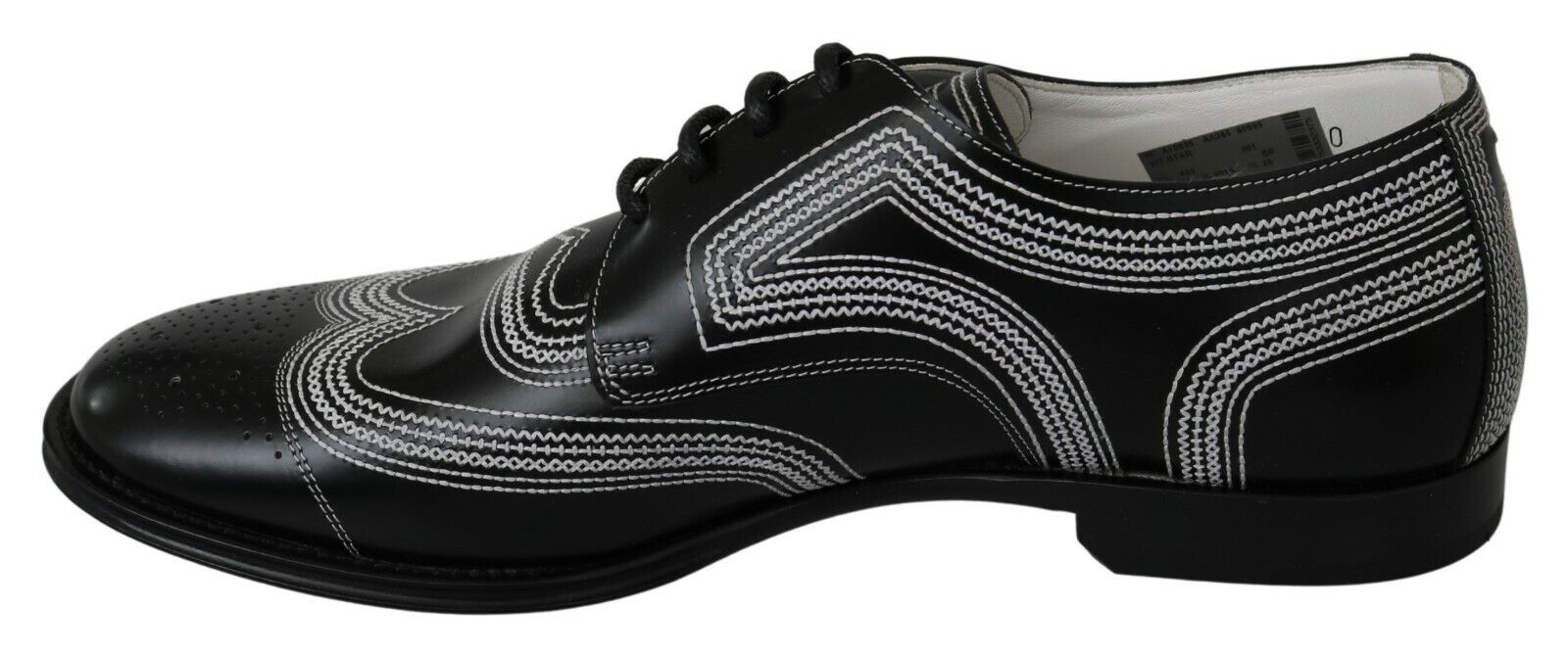 Dolce &amp; Gabbana Black Leather Derby Formal White Pointed Toe Shoes