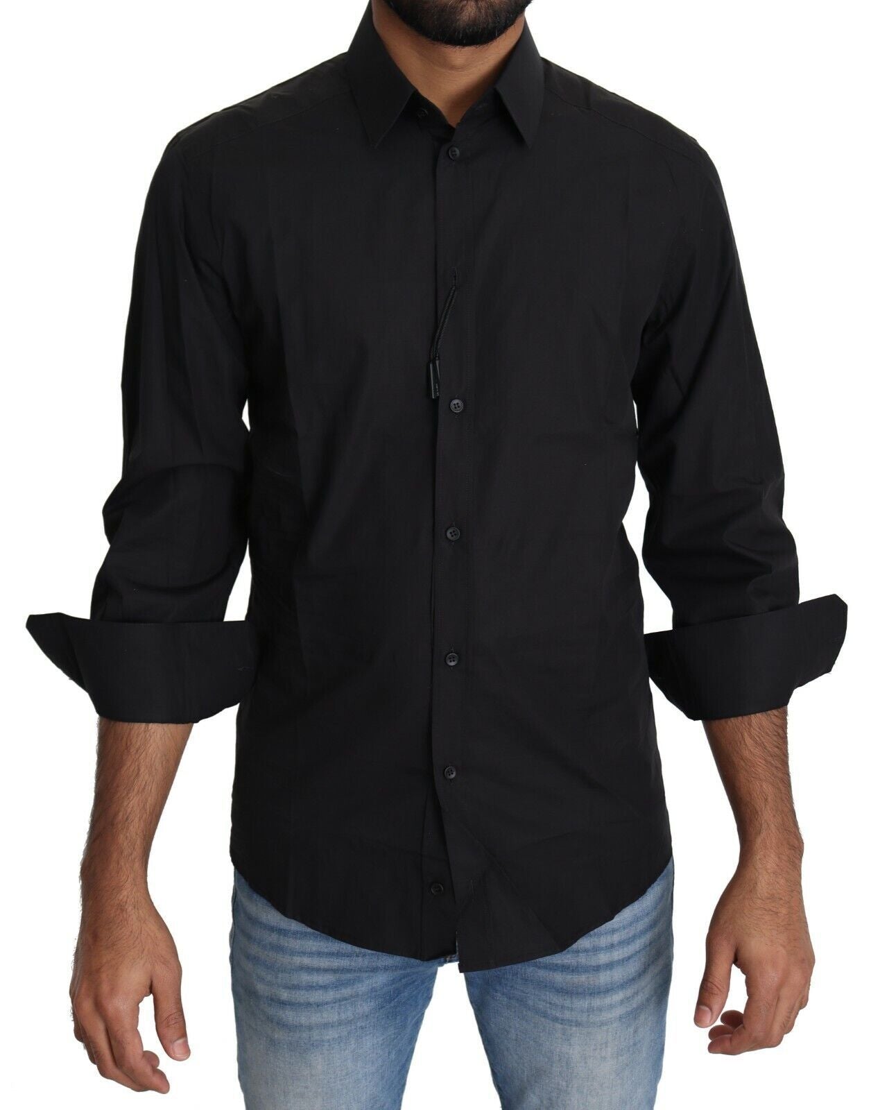 Dolce &amp; Gabbana Black Cotton Shirt Formal Dress Men Top Shirt