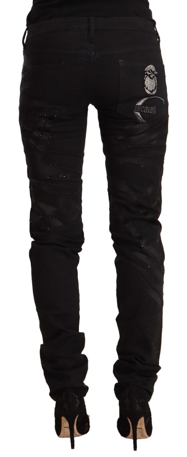 Just Cavalli Schwarze Skinny Jeans mit mittlerer Taille und Verzierungen