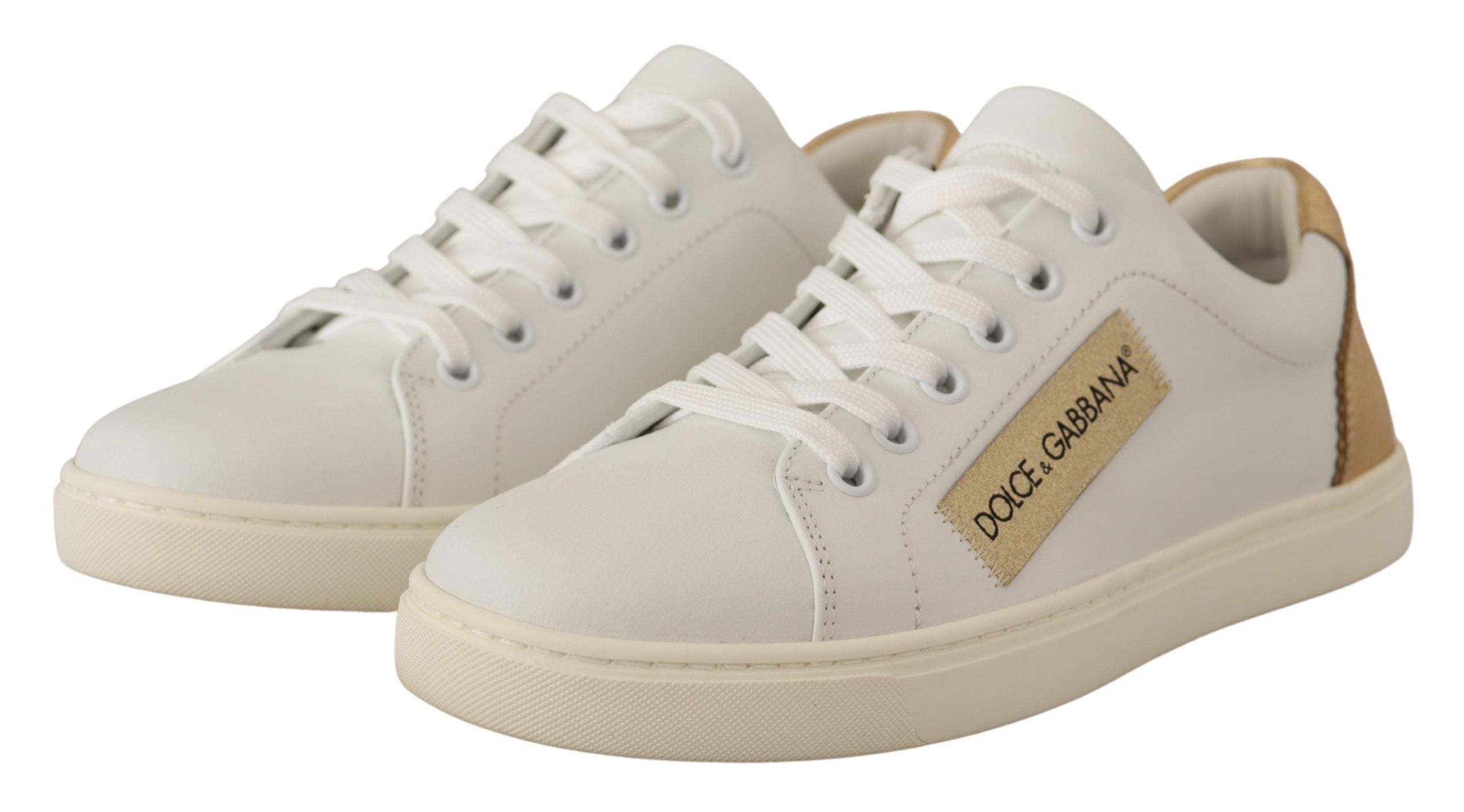 Dolce & Gabbana Weißgoldene Leder-Low-Top-Sneakers