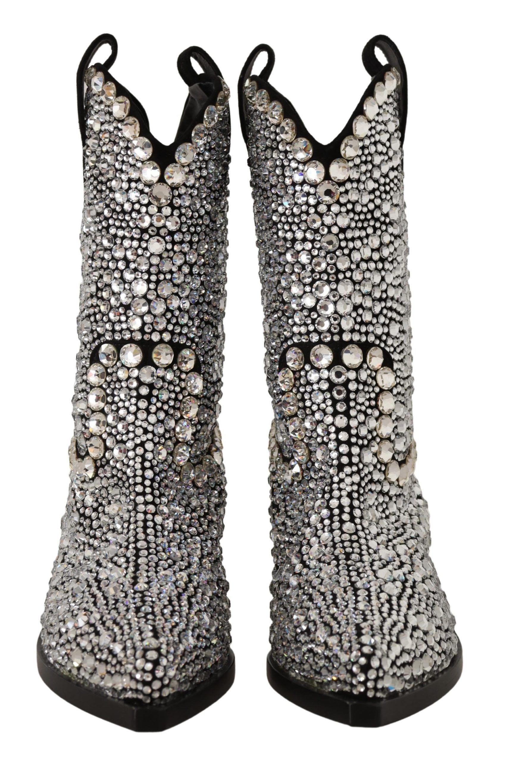 Dolce & Gabbana Schwarzes Wildleder Strass Kristall Cowgirl Stiefel
