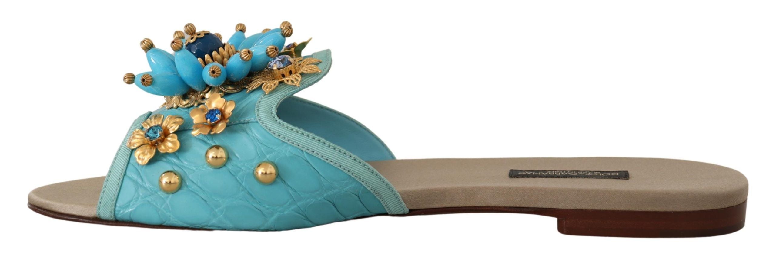 Dolce & Gabbana Blaue Kristall Exotische Leder Blaue Kristall Sandalen