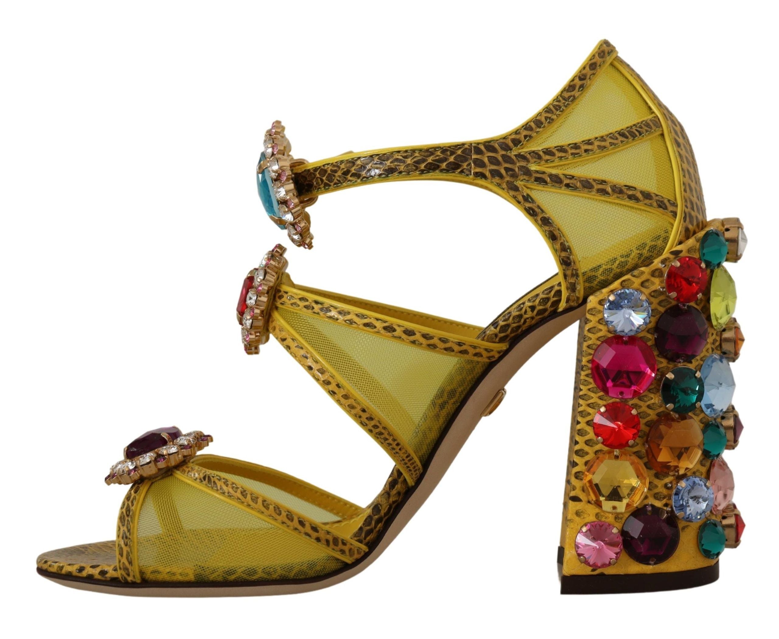 Dolce & Gabbana Gelbe Leder Kristall Ayers Sandalen Schuhe