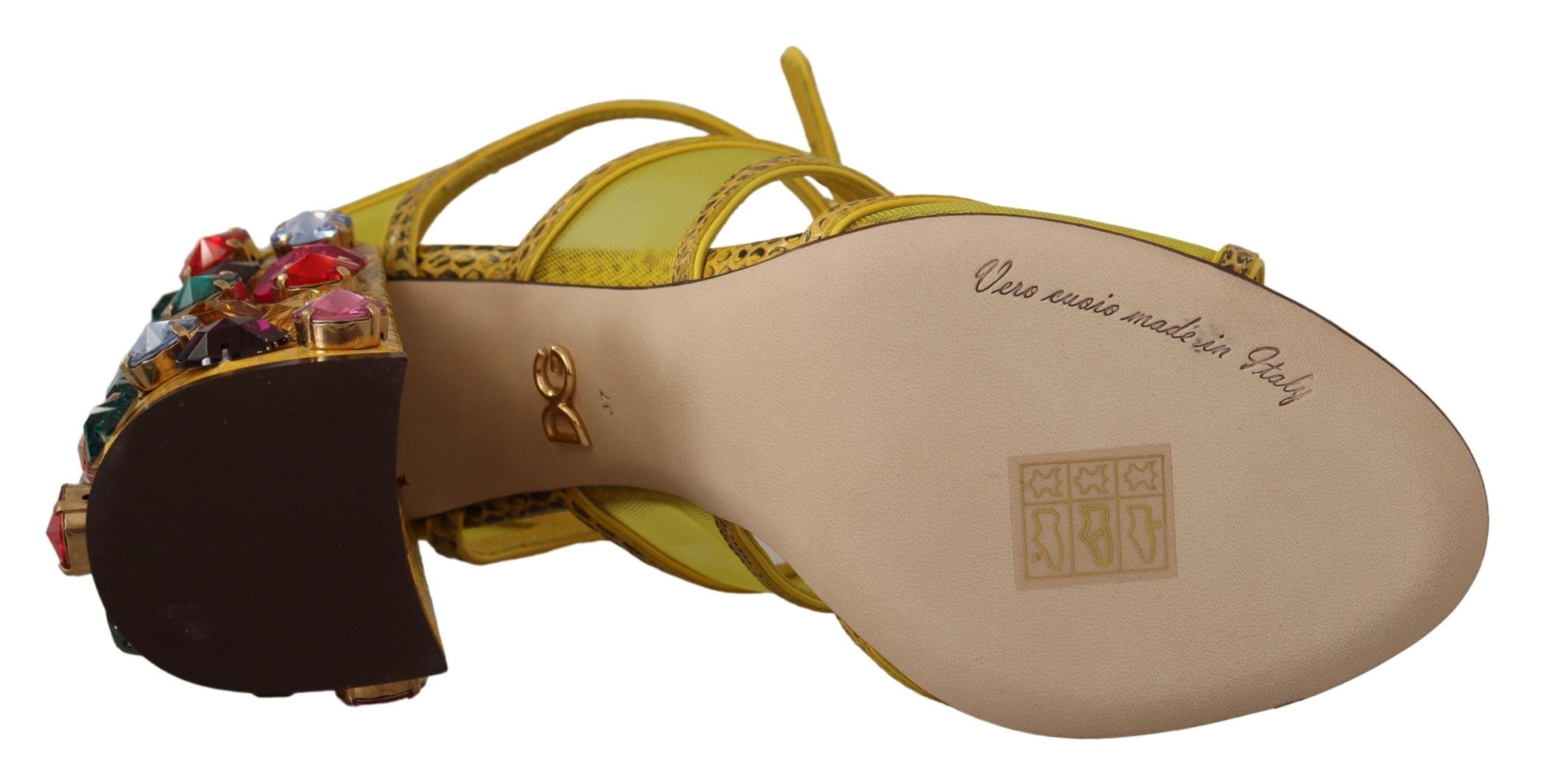 Dolce & Gabbana Gelbe Leder Kristall Ayers Sandalen Schuhe