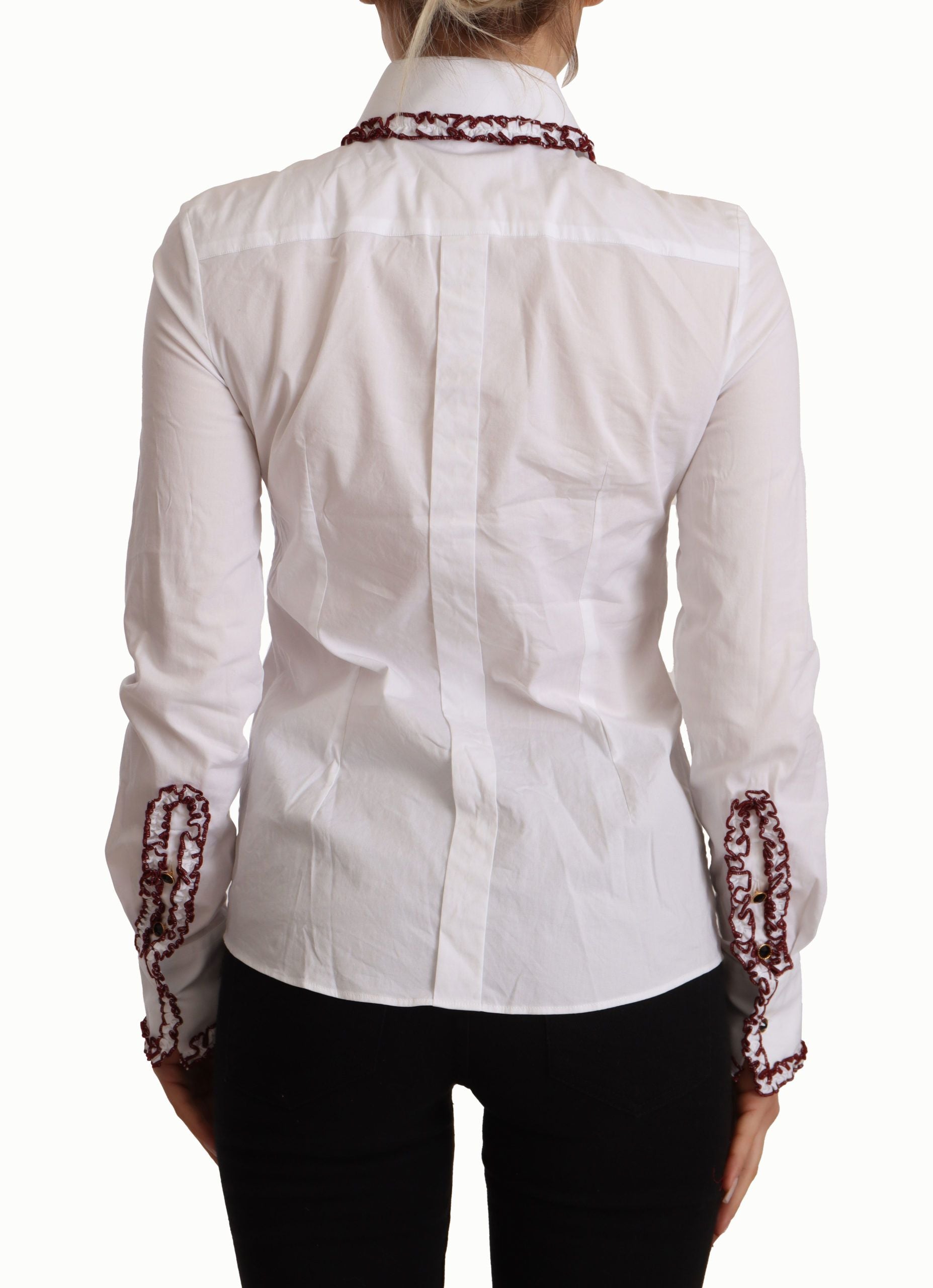 Dolce &amp; Gabbana White cotton lace shirt with long sleeves and gathered collar