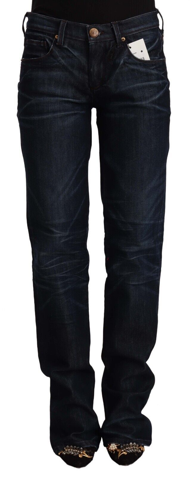 Ermanno Scervino Dunkelblaue Straight-Jeans aus Baumwoll-Denim mit mittlerer Taille