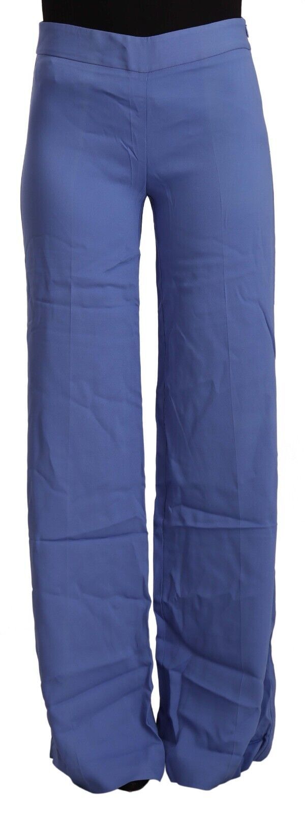 P.A.R.O.S.H. Blaue Viskose-Hose mit hoher Taille und weitem Bein