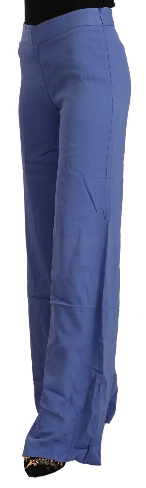 P.A.R.O.S.H. Blaue Viskose-Hose mit hoher Taille und weitem Bein