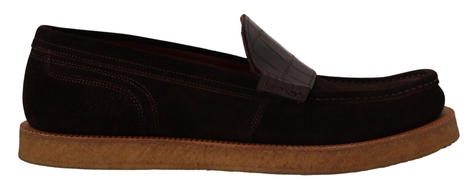 Dolce &amp; Gabbana Elegant brown suede crocodile loafers