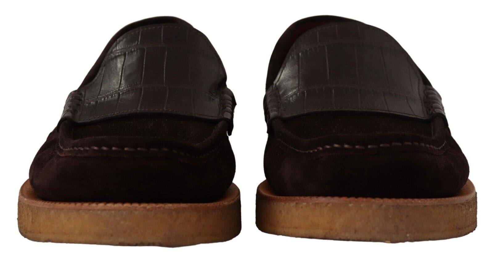 Dolce &amp; Gabbana Elegant brown suede crocodile loafers